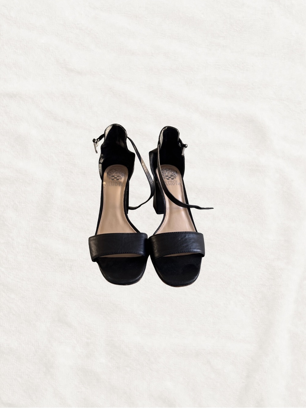 Vince Camuto Black Leather Ankle-Strap Block Heels